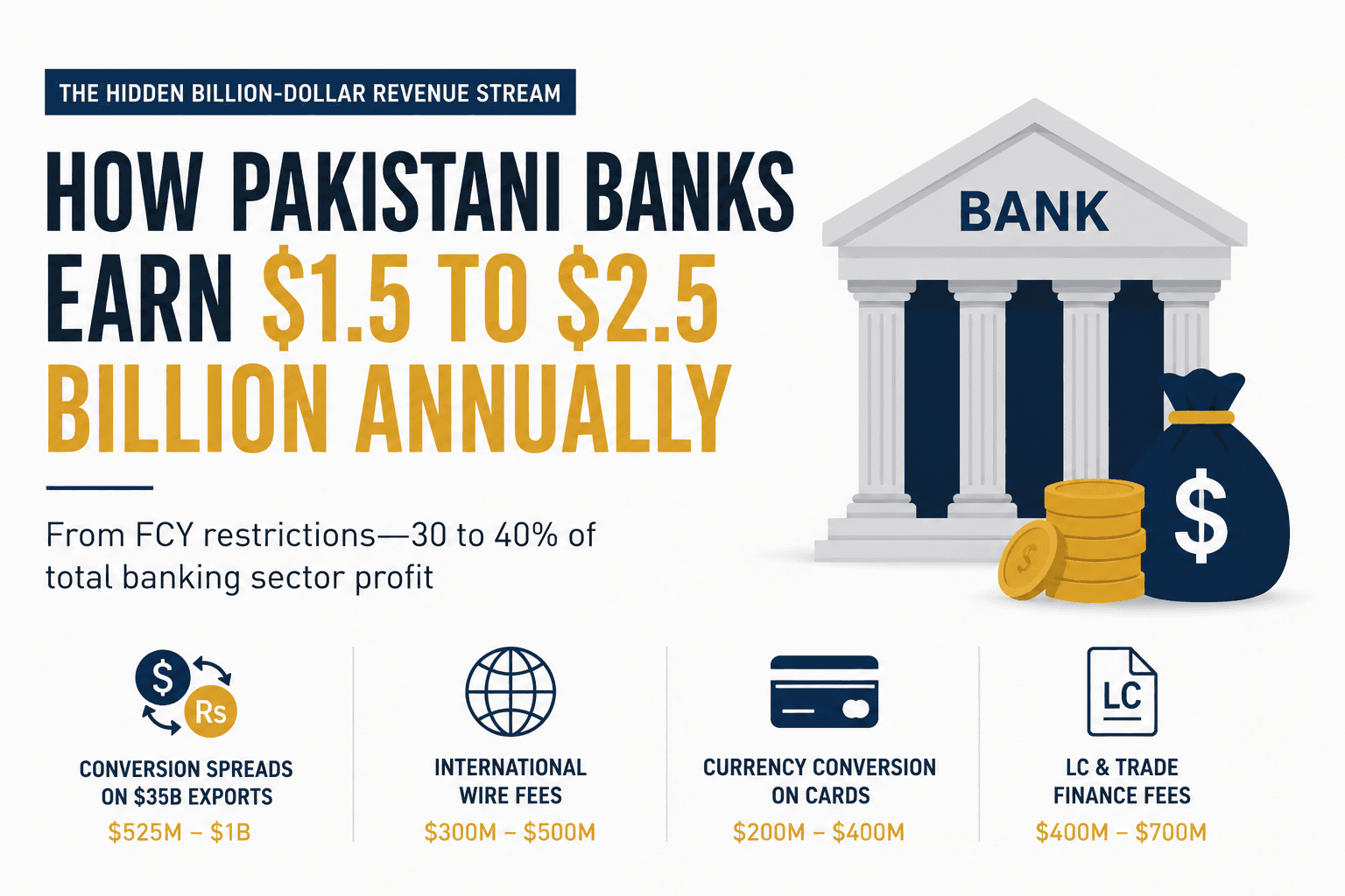 $1.5 to 2.5 billion annually, approximately 30 to 40 percent of total banking sector profit