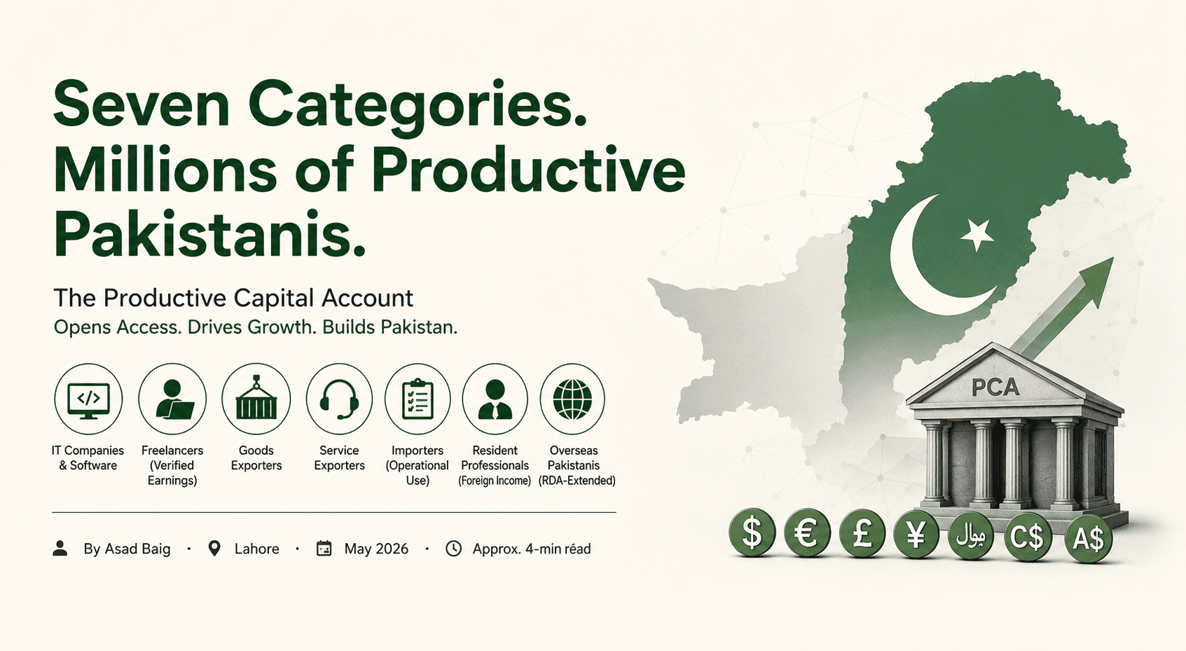 Seven categories covering ~3-5 million Pakistani productive earners directly and 9 million in the diaspora