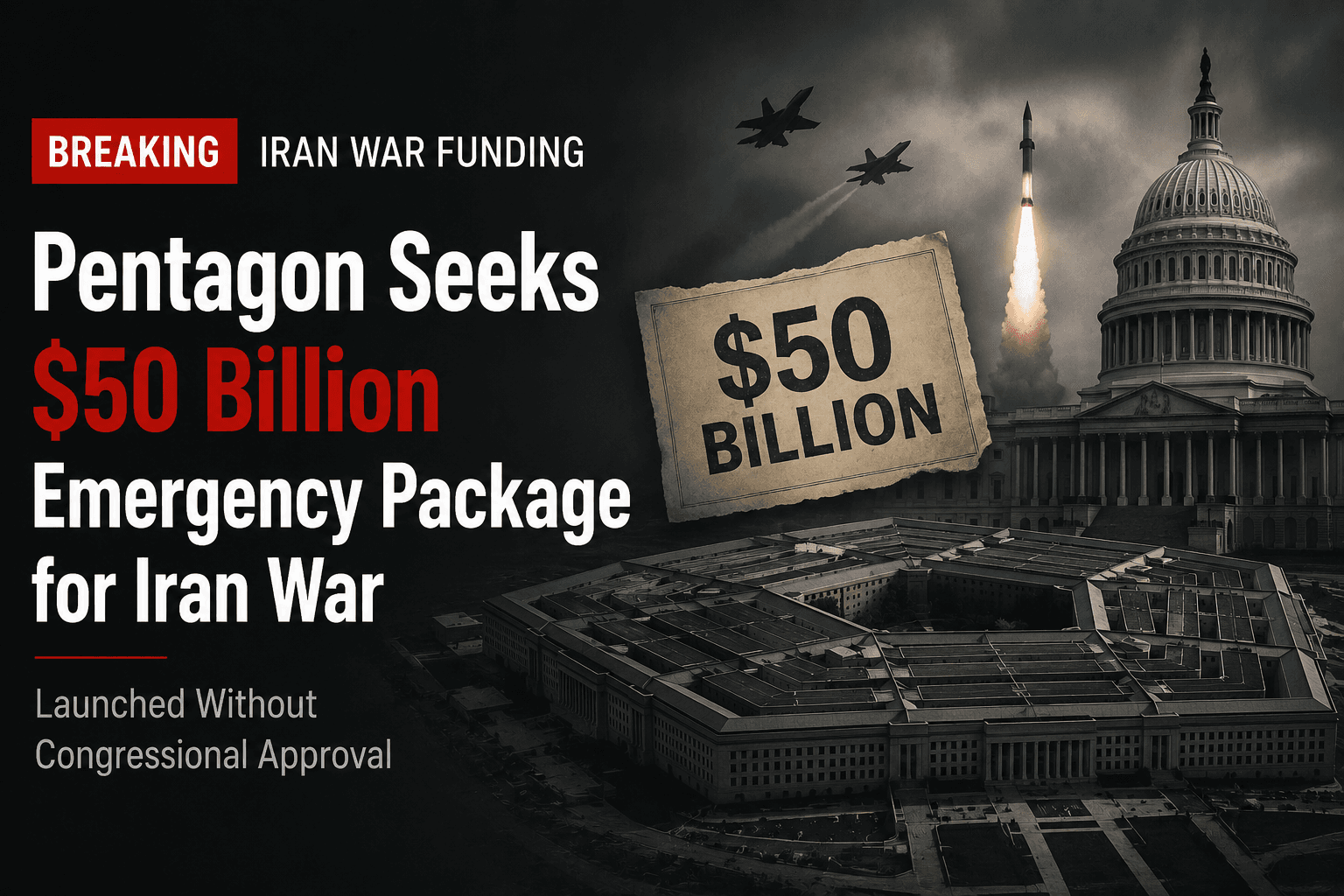 Pentagon Seeks $50 Billion Emergency Package for Iran War — Launched Without Congressional Approval
